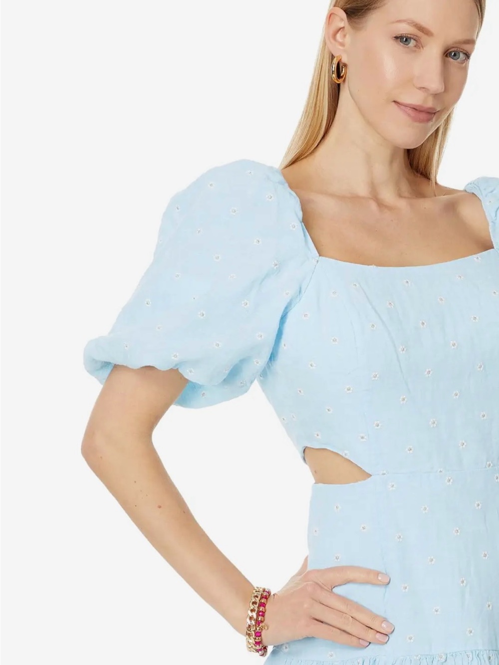 NWT Lilly Pulitzer Kylanne Elbow Sleeve Embr Linen Dress Hydra Blue Size 10 - Picture 3 of 16